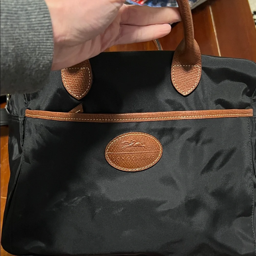 Longchamp Black Bag with Brown Trim